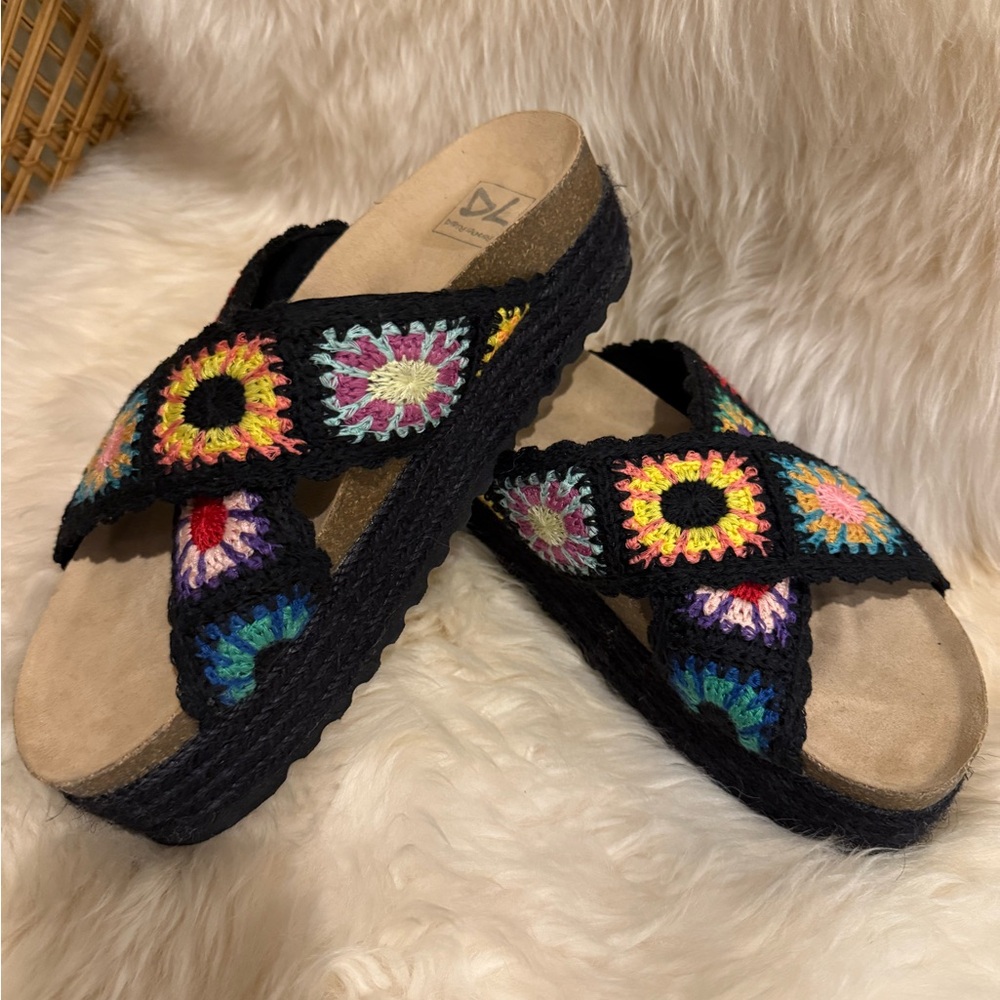 Dirty Laundry Multicolor Granny Square Crochet Espadrille Slides